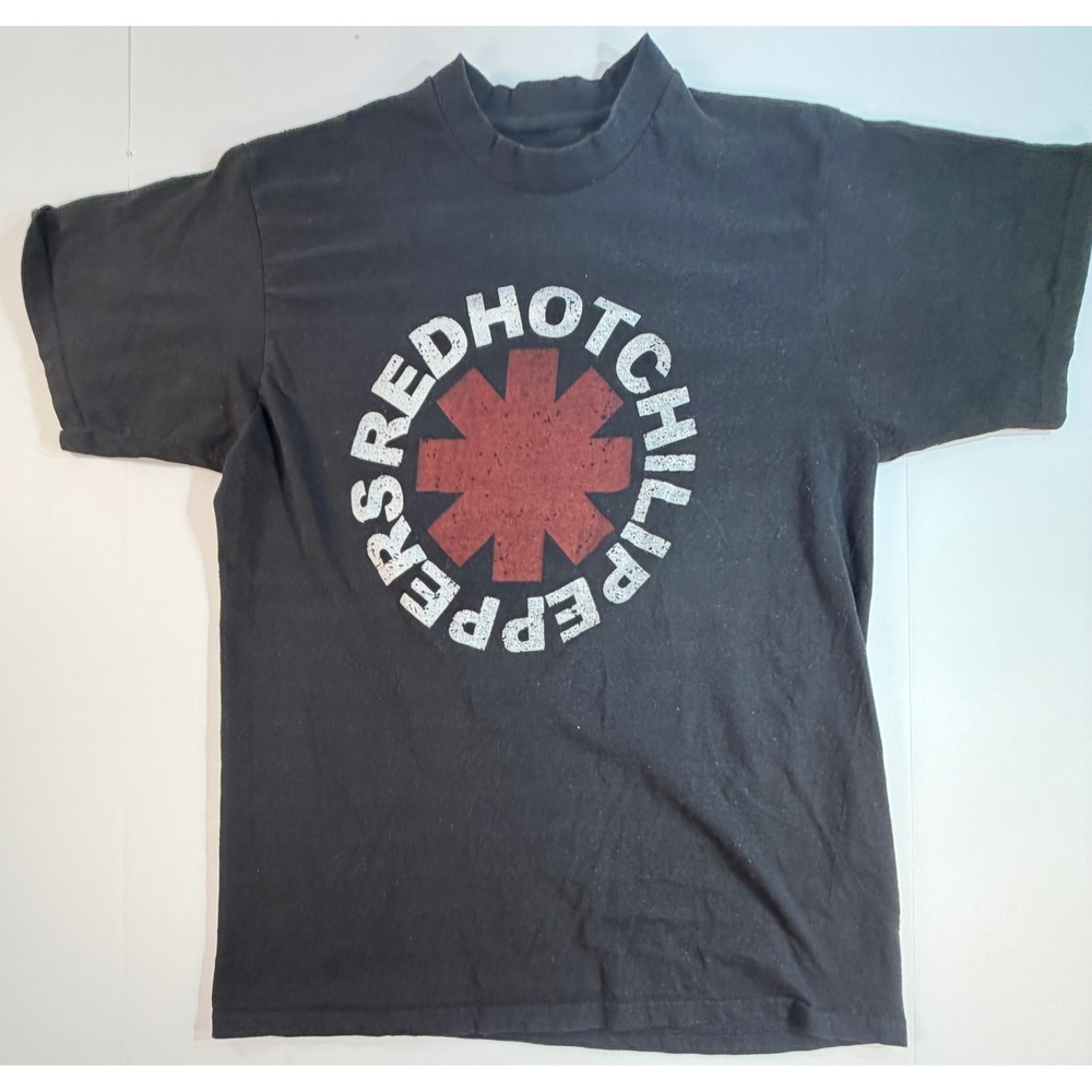 Vintage Red Hot Chili Peppers Asterisk Logo Band T-Shirt Black Faded Large